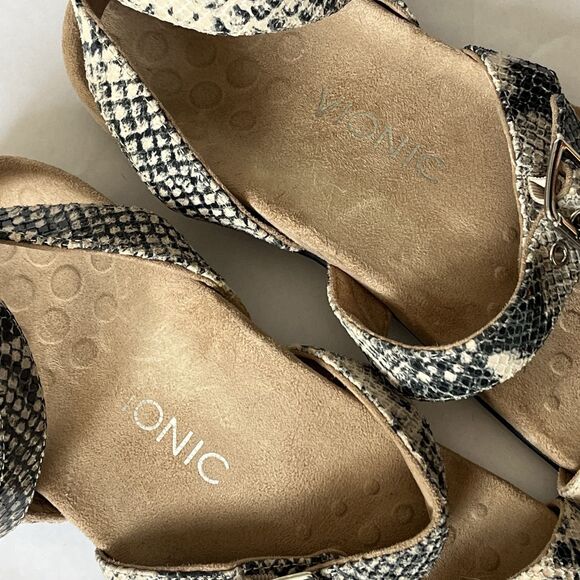 Vionic Sahara Wmns Sz 10 Black White Sandals Ankle Strap Snakeskin Leather Suede - Picture 11 of 16